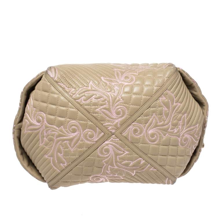 Pre Owned Versace Beige/Pink Quilted Leather Vanitas Satchel