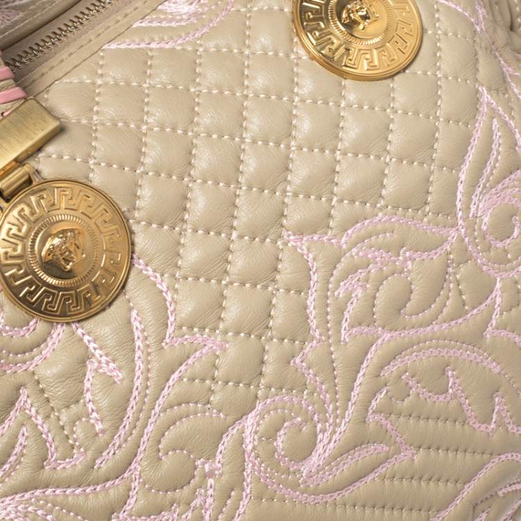 Pre Owned Versace Beige/Pink Quilted Leather Vanitas Satchel