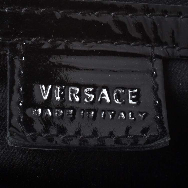 Pre Owned Versace Midnight Blue Croc Patent Leather Chain Tote
