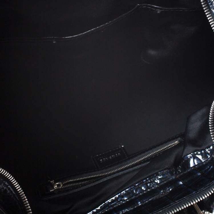 Pre Owned Versace Midnight Blue Croc Patent Leather Chain Tote