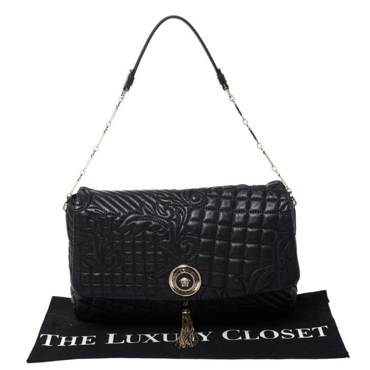 Pre Owned Versace Black Quilted Leather Calliope Vanitas Shoulder Bag