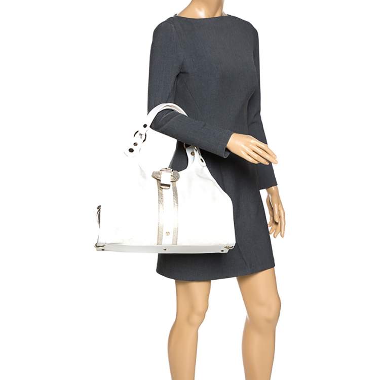 Pre Owned Versace White Signature Fabric and Leather Tote