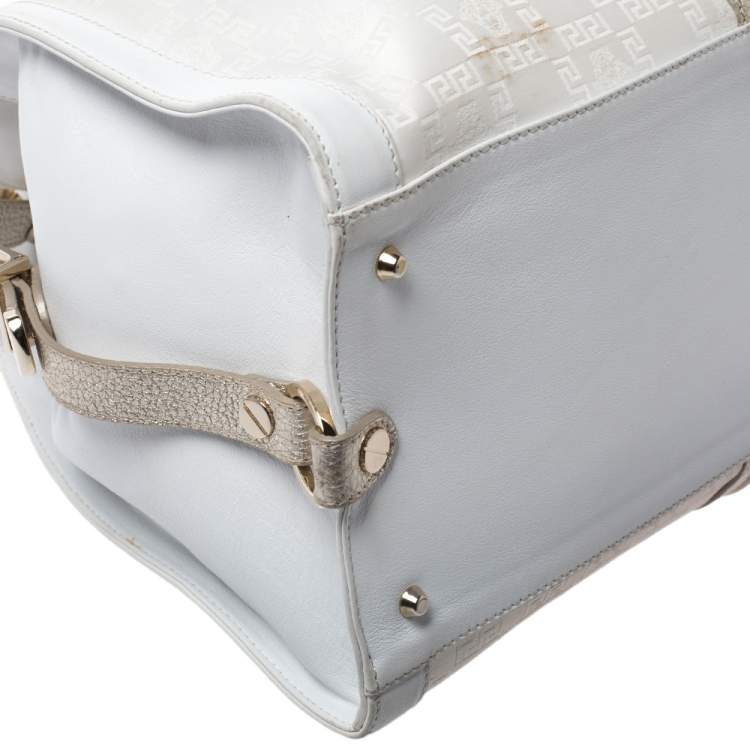 Pre Owned Versace White Signature Fabric and Leather Tote