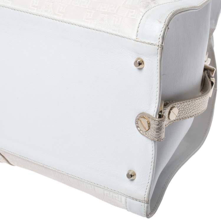 Pre Owned Versace White Signature Fabric and Leather Tote