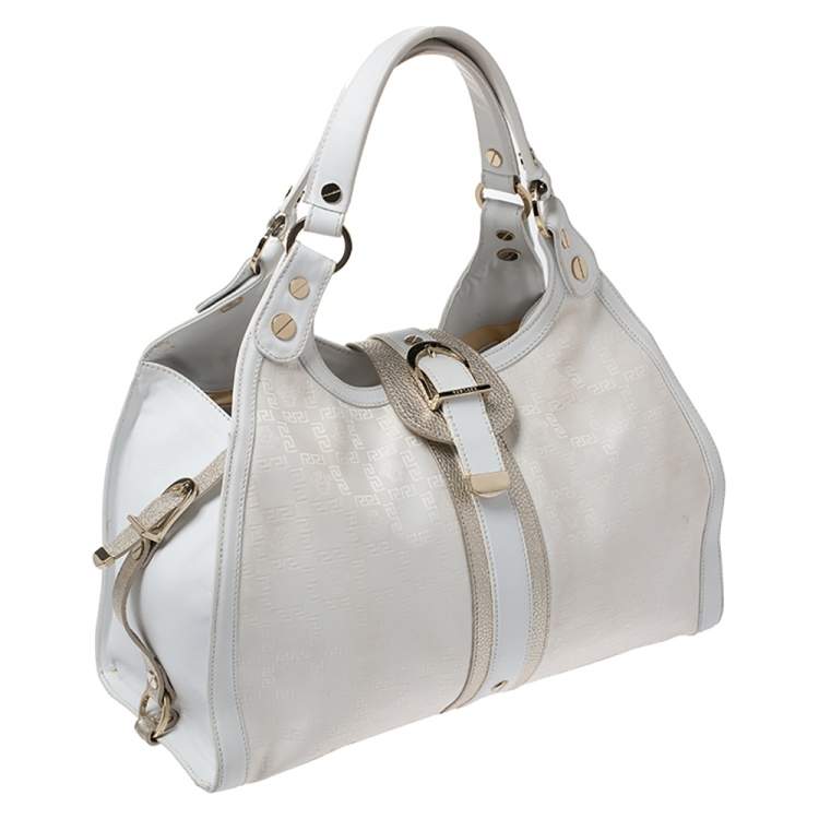 Pre Owned Versace White Signature Fabric and Leather Tote