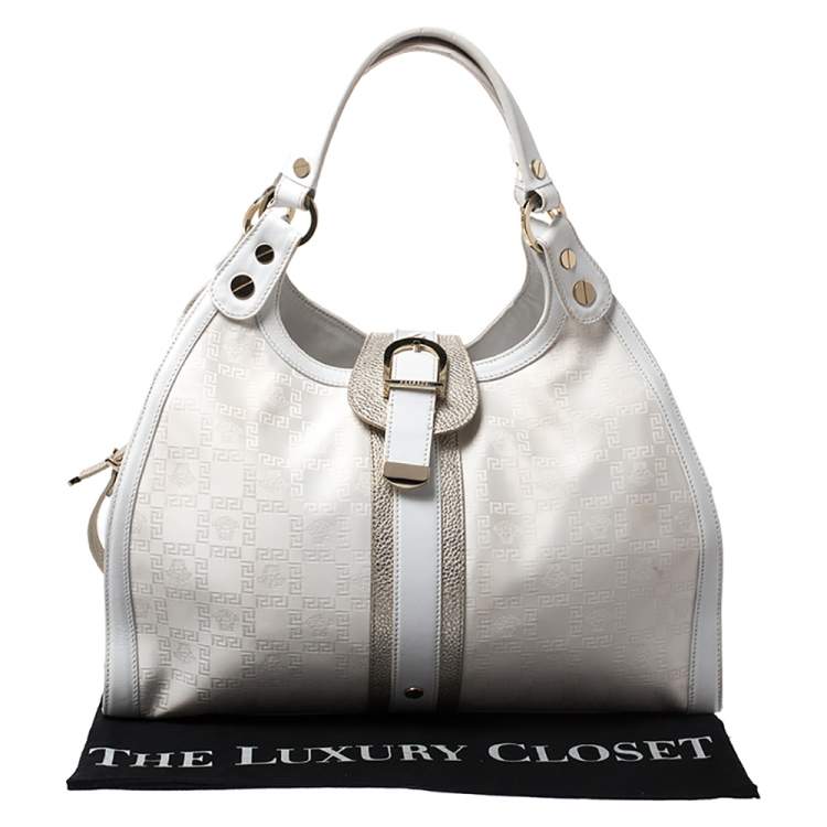 Pre Owned Versace White Signature Fabric and Leather Tote