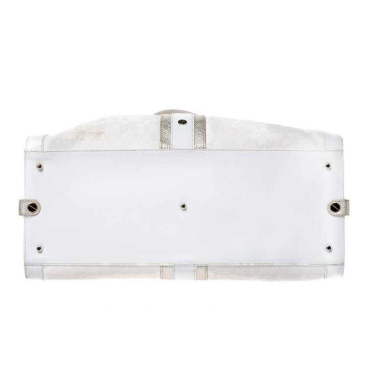 Pre Owned Versace White Signature Fabric and Leather Tote