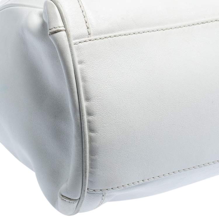 Pre Owned Versace White Leather Logo Embossed Tote