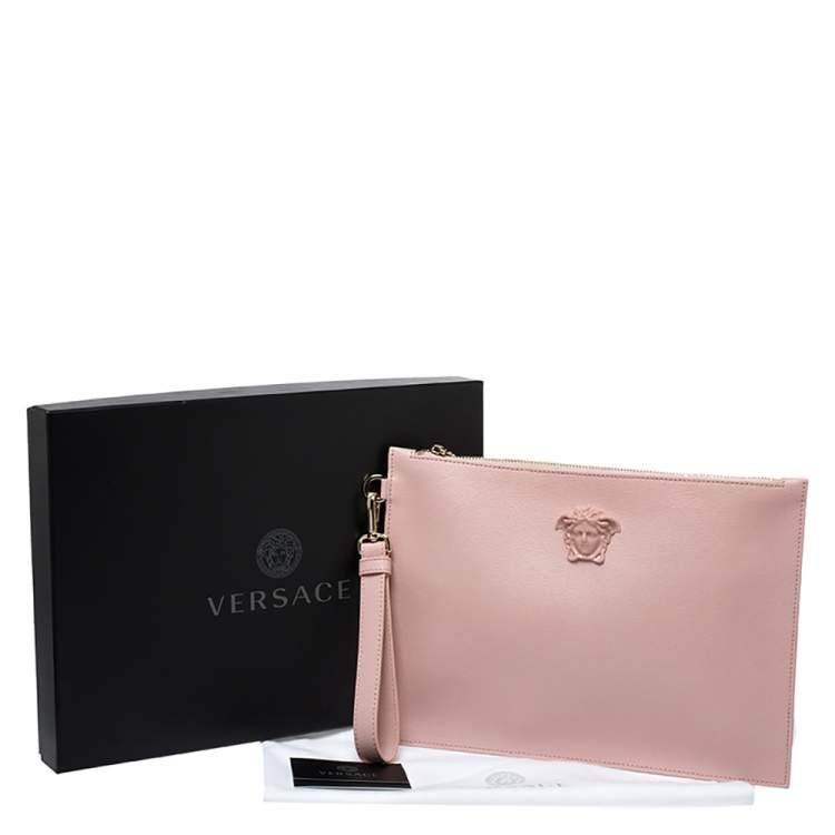 Pre Owned Versace Pink Leather Medusa Clutch