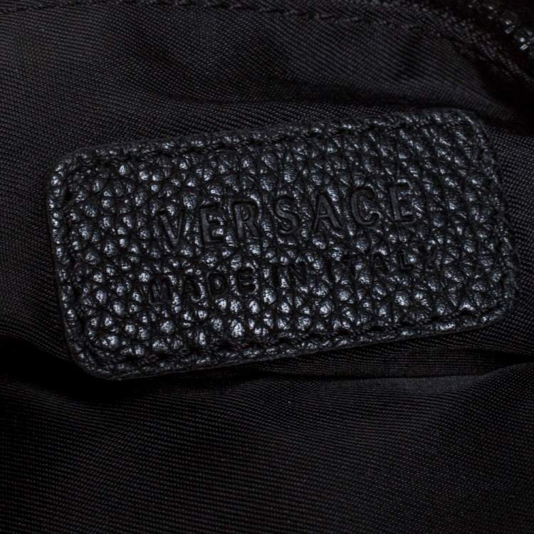 Pre Owned Versace Black Leather Floral Printed Wristlet Pouch
