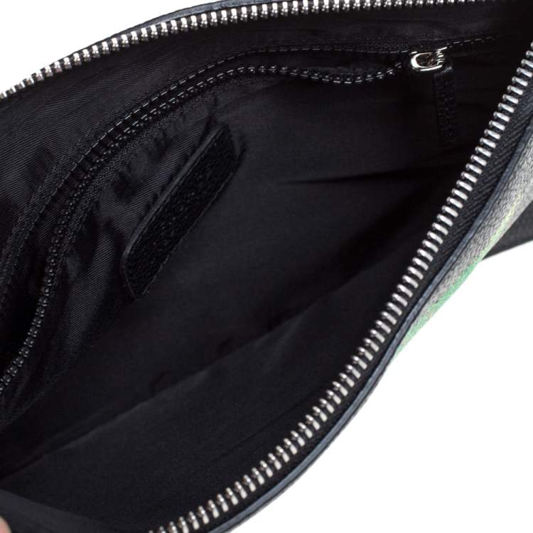 Pre Owned Versace Black Leather Floral Printed Wristlet Pouch