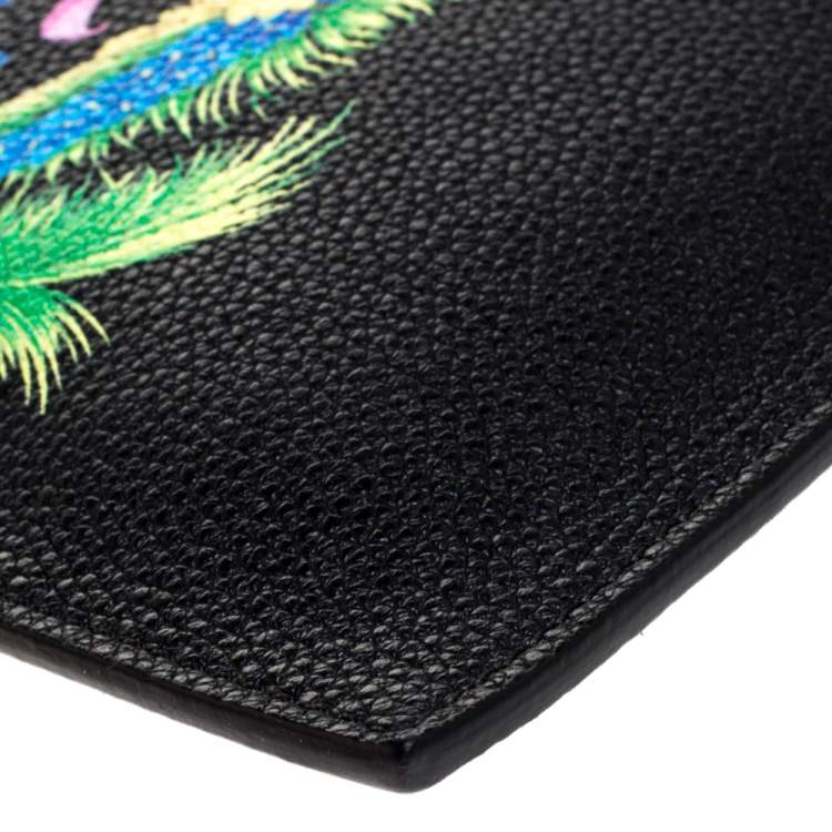 Pre Owned Versace Black Leather Floral Printed Wristlet Pouch
