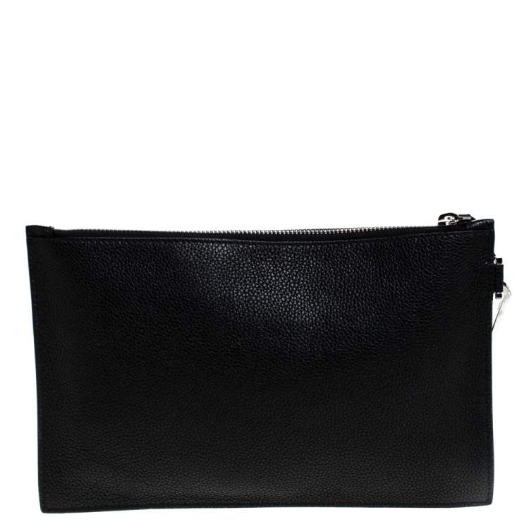 Pre Owned Versace Black Leather Floral Printed Wristlet Pouch