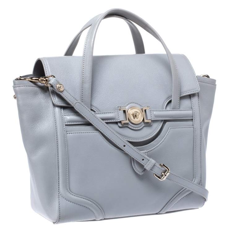 Pre Owned Versace Grey Leather Medusa Flap Tote