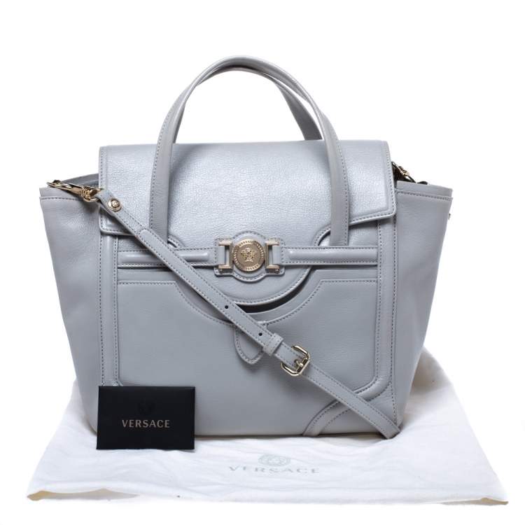 Pre Owned Versace Grey Leather Medusa Flap Tote