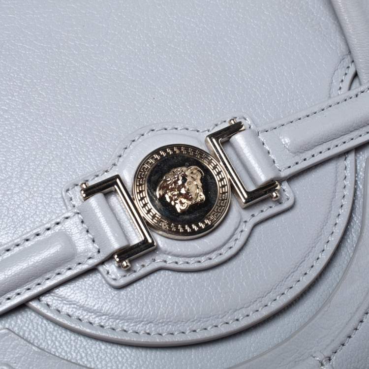 Pre Owned Versace Grey Leather Medusa Flap Tote