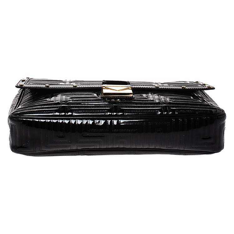 Pre Owned Versace Black Patent Leather Flap Shoulder Bag