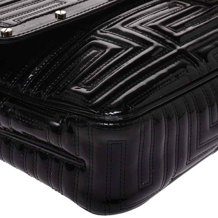 Pre Owned Versace Black Patent Leather Flap Shoulder Bag