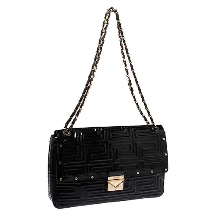 Pre Owned Versace Black Patent Leather Flap Shoulder Bag