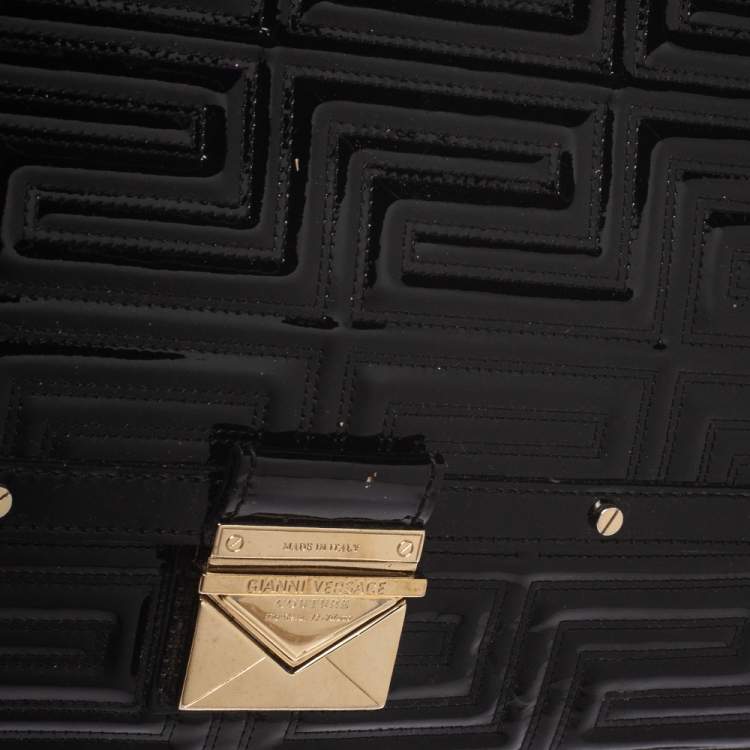 Pre Owned Versace Black Patent Leather Flap Shoulder Bag