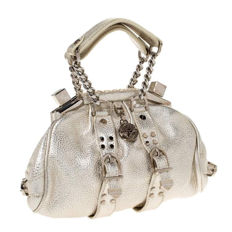 Pre Owned Versace Gold Leather Madonna Framed Satchel