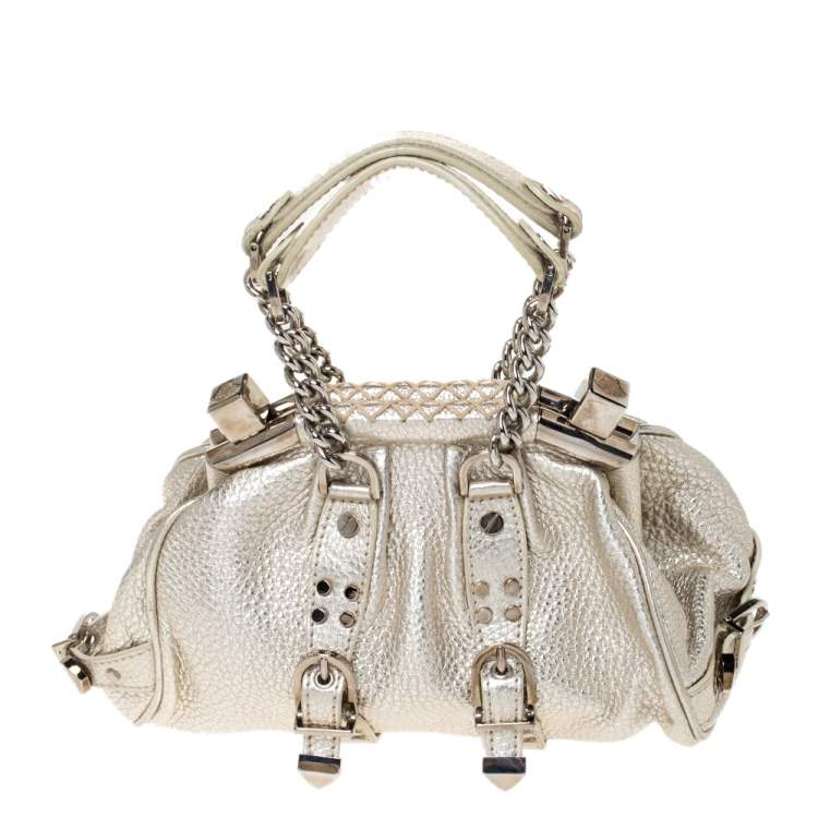Pre Owned Versace Gold Leather Madonna Framed Satchel