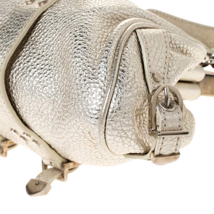 Pre Owned Versace Gold Leather Madonna Framed Satchel