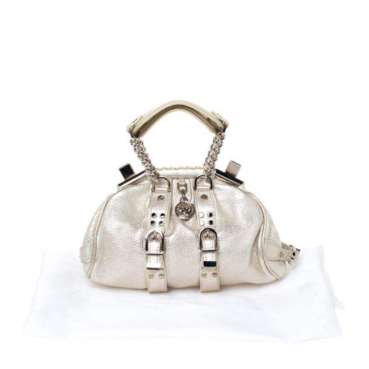 Pre Owned Versace Gold Leather Madonna Framed Satchel