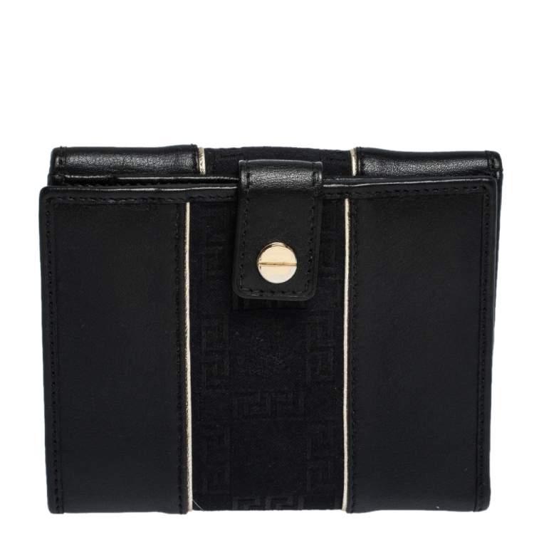Pre Owned Versace Black Canvas and Leather Compact Wallet