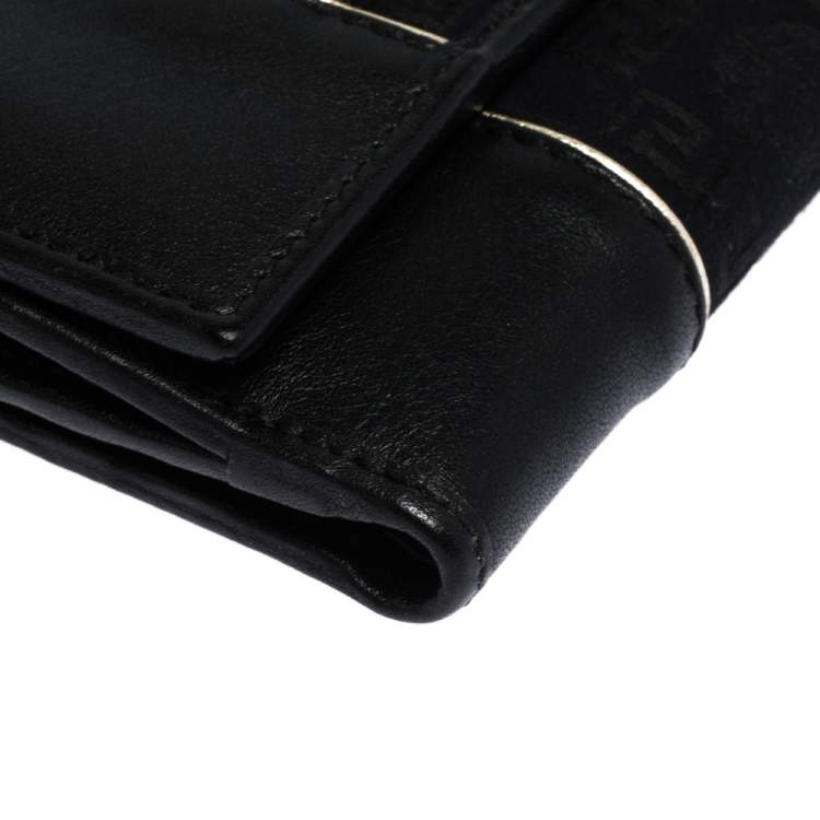 Pre Owned Versace Black Canvas and Leather Compact Wallet