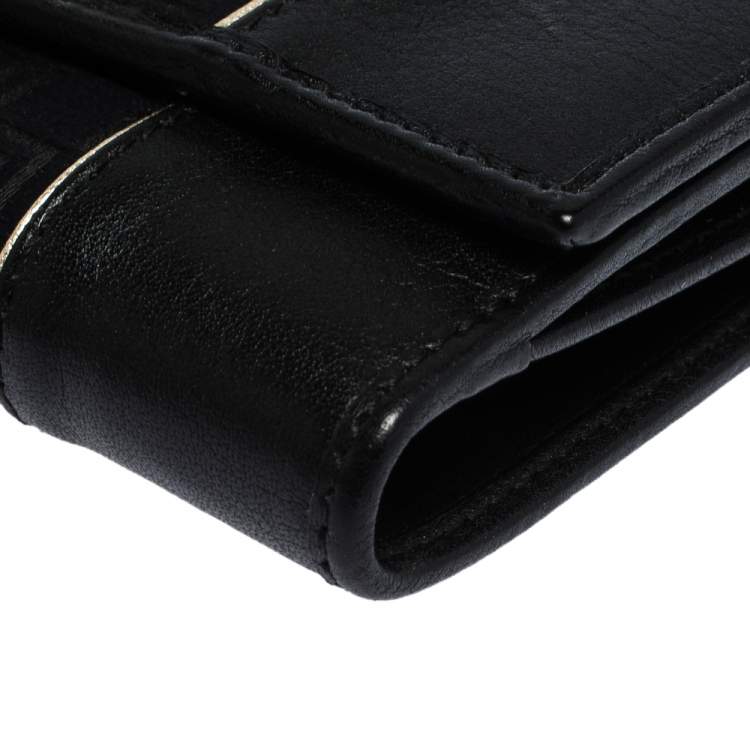 Pre Owned Versace Black Canvas and Leather Compact Wallet