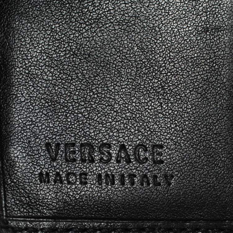 Pre Owned Versace Black Canvas and Leather Compact Wallet