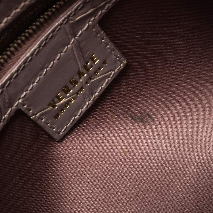Pre Owned Versace Old Rose Croc Embossed Leather Shoulder Bag