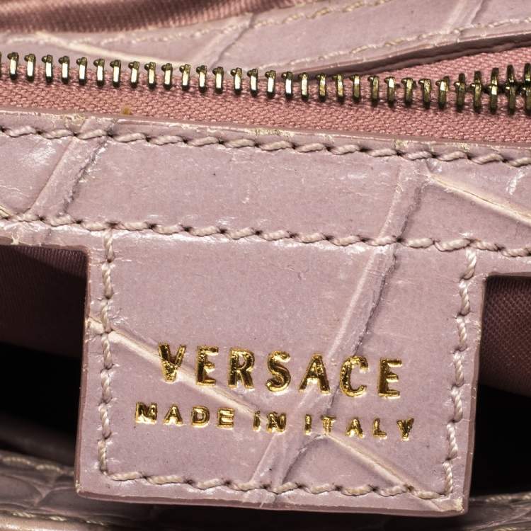 Pre Owned Versace Old Rose Croc Embossed Leather Shoulder Bag