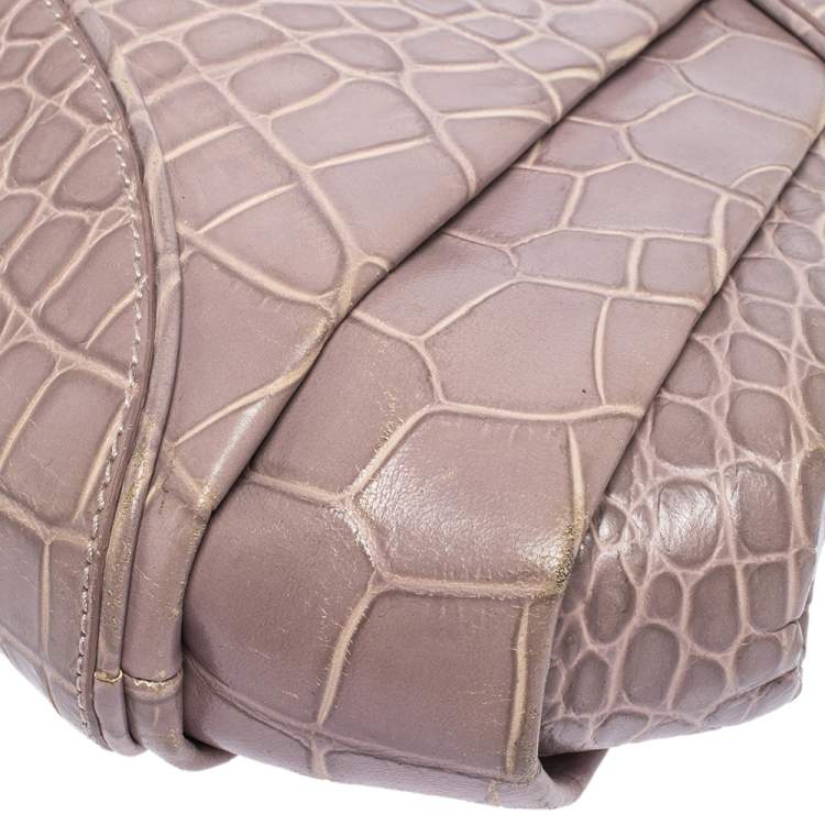 Pre Owned Versace Old Rose Croc Embossed Leather Shoulder Bag