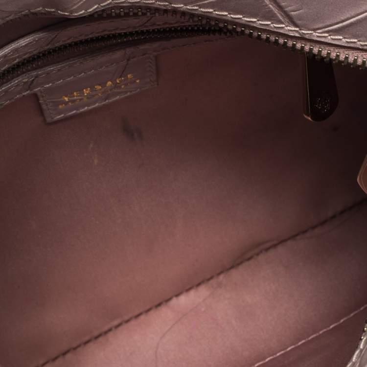 Pre Owned Versace Old Rose Croc Embossed Leather Shoulder Bag