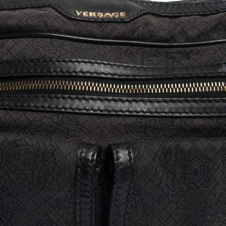 Pre Owned Versace Medusa Print Canvas and Leather Multiple Pocket Shoulder Bag