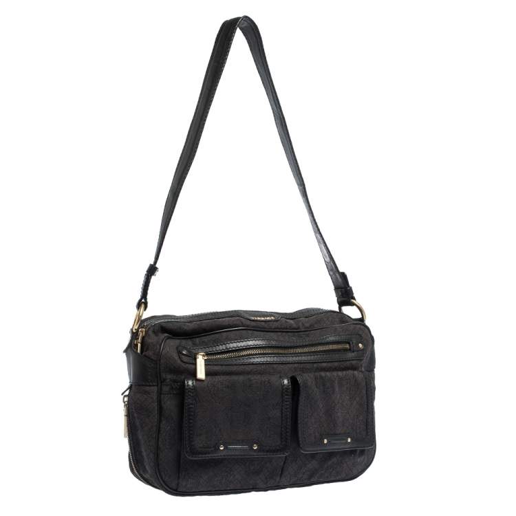 Pre Owned Versace Medusa Print Canvas and Leather Multiple Pocket Shoulder Bag