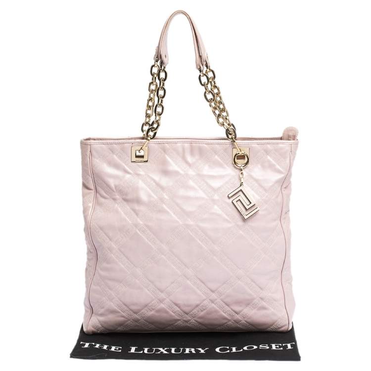 Pre Owned Versace Pearl Pink Leather Chain Shopper Tote