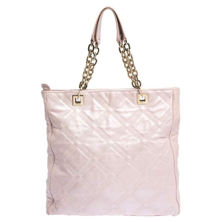 Pre Owned Versace Pearl Pink Leather Chain Shopper Tote