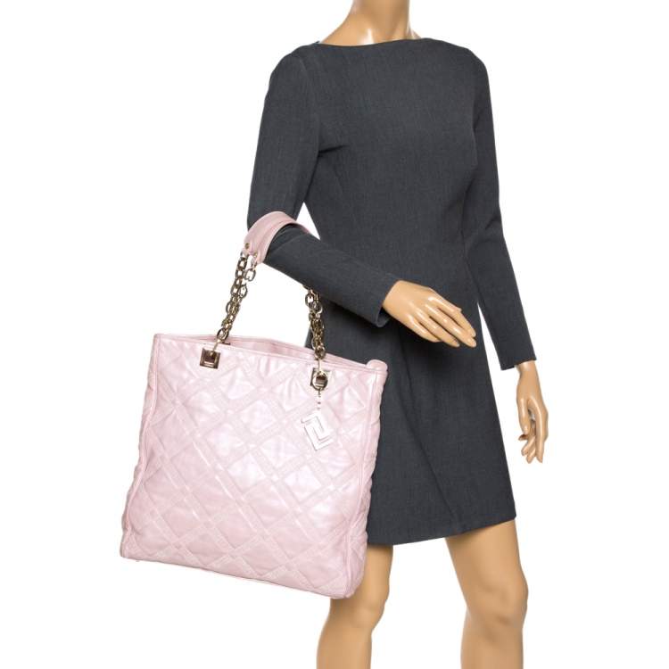 Pre Owned Versace Pearl Pink Leather Chain Shopper Tote