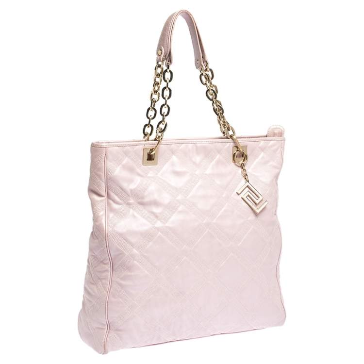 Pre Owned Versace Pearl Pink Leather Chain Shopper Tote