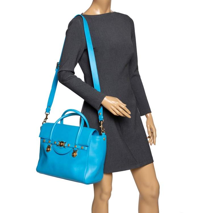 Pre Owned Versace Blue Leather Medusa Medallion Satchel