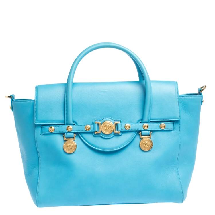 Pre Owned Versace Blue Leather Medusa Medallion Satchel