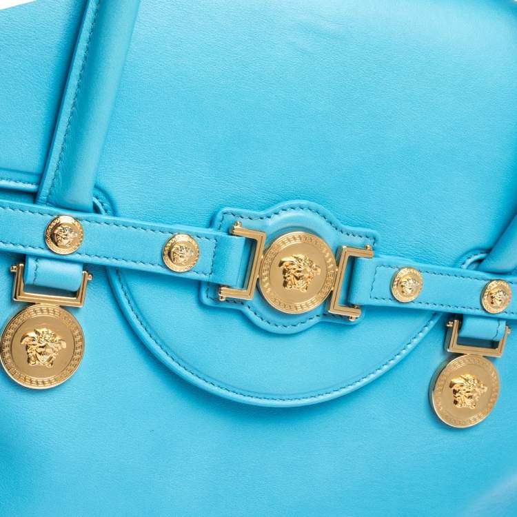 Pre Owned Versace Blue Leather Medusa Medallion Satchel