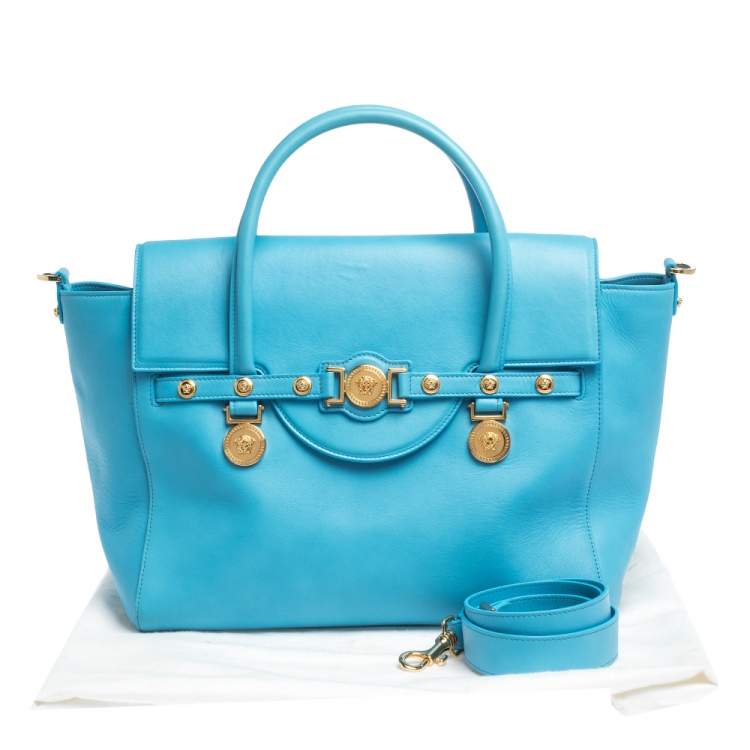 Pre Owned Versace Blue Leather Medusa Medallion Satchel