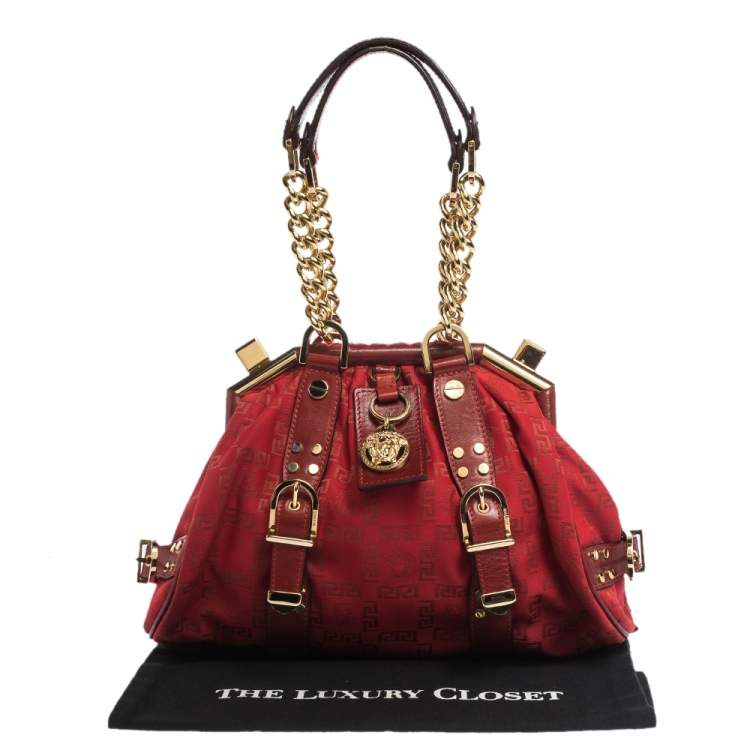 Pre Owned Versace Red Signature Fabric and Leather Madonna Satchel