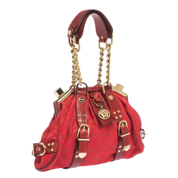 Pre Owned Versace Red Signature Fabric and Leather Madonna Satchel