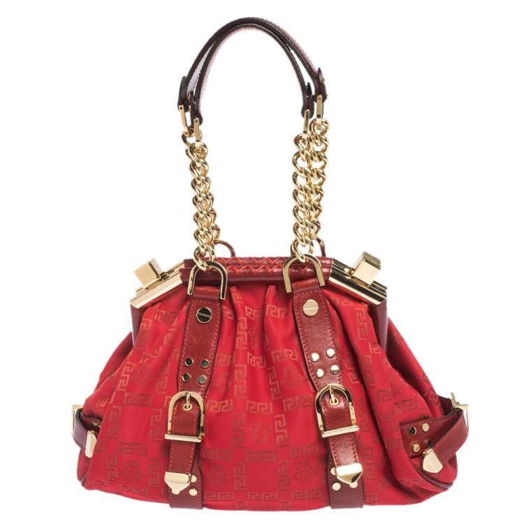 Pre Owned Versace Red Signature Fabric and Leather Madonna Satchel