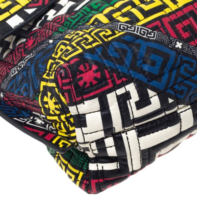 Pre Owned Versace Multicolor Quilted Leather Greek Crossbody Bag